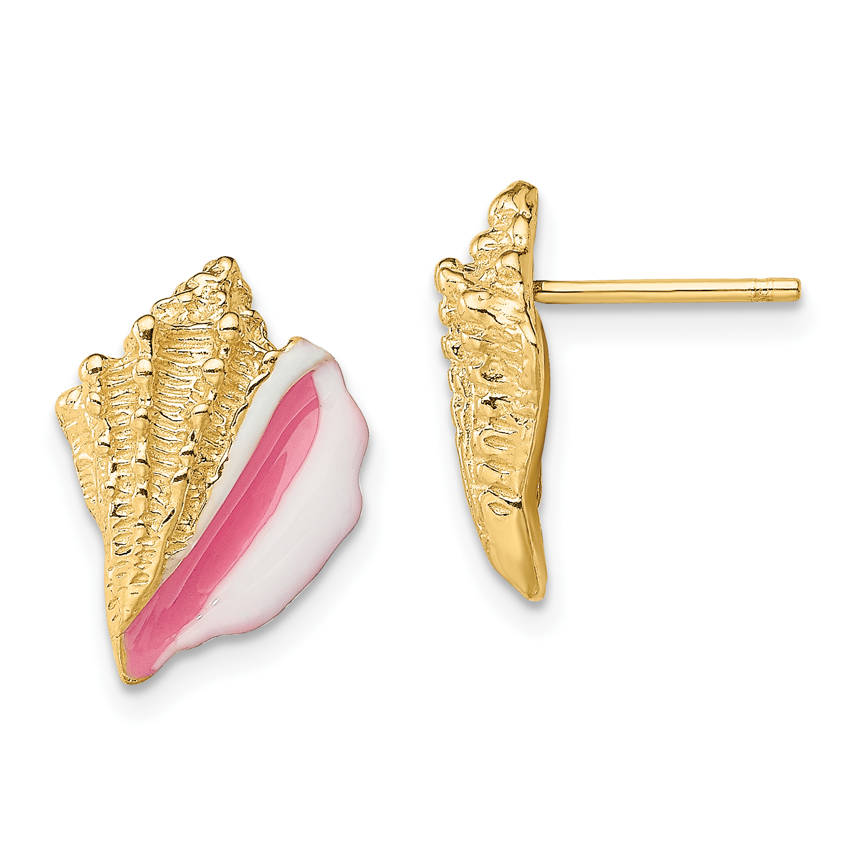 14K White and Pink Enamel Conch Shell Post Earrings (TE688)