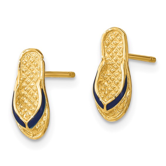 14k  3-D with Blue Enamel Single Flip-Flop Post Earrings
