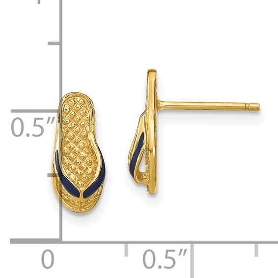 14k  3-D with Blue Enamel Single Flip-Flop Post Earrings