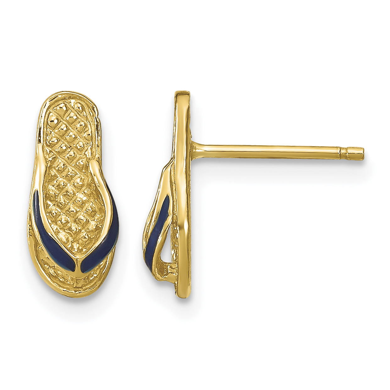 14k  3D W/ Blue Enamel Single Flip-Flop Post Earrings (TE694)