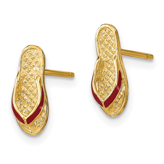 14k  3-D with Fuchsia Enamel Single Flip-Flop Post Earrings