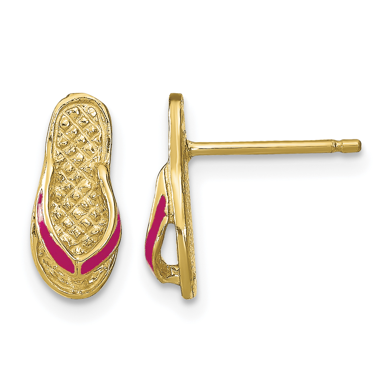 14k  3D W/ Fuschia Enamel Single Flip-Flop Post Earrings (TE695)