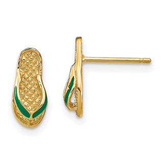 14k  3-D with Green Enamel Flip-Flop Post Earrings