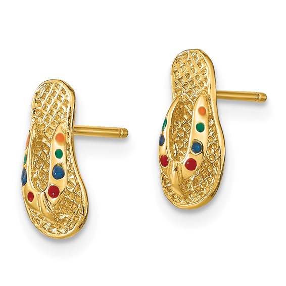 14k  3-D with Multi-Color Enamel Flip-Flop Post Earrings