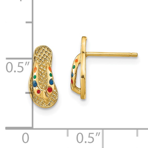 14k  3-D with Multi-Color Enamel Flip-Flop Post Earrings