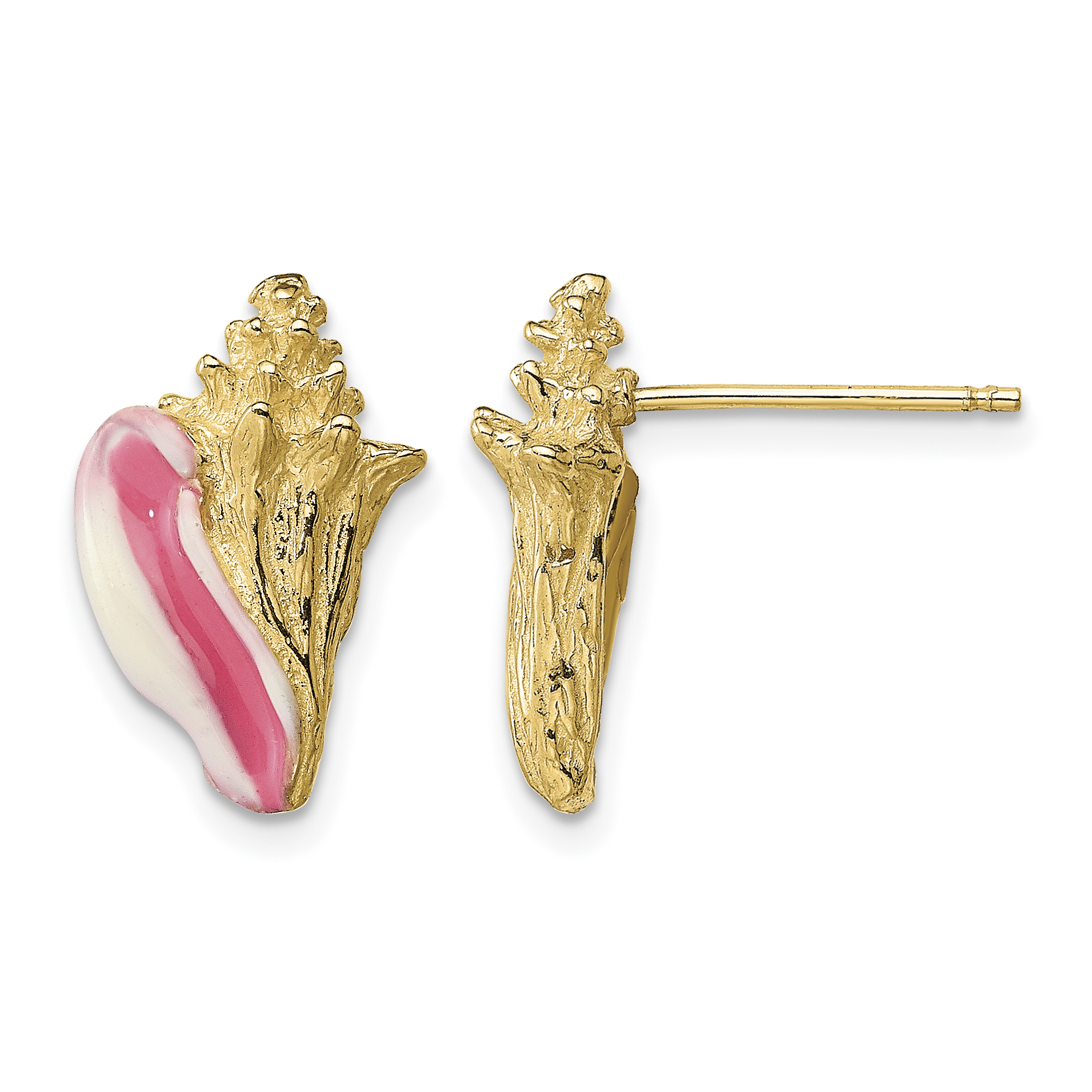 14K White and Pink Enamel Conch Shell Post Earrings (TE702)