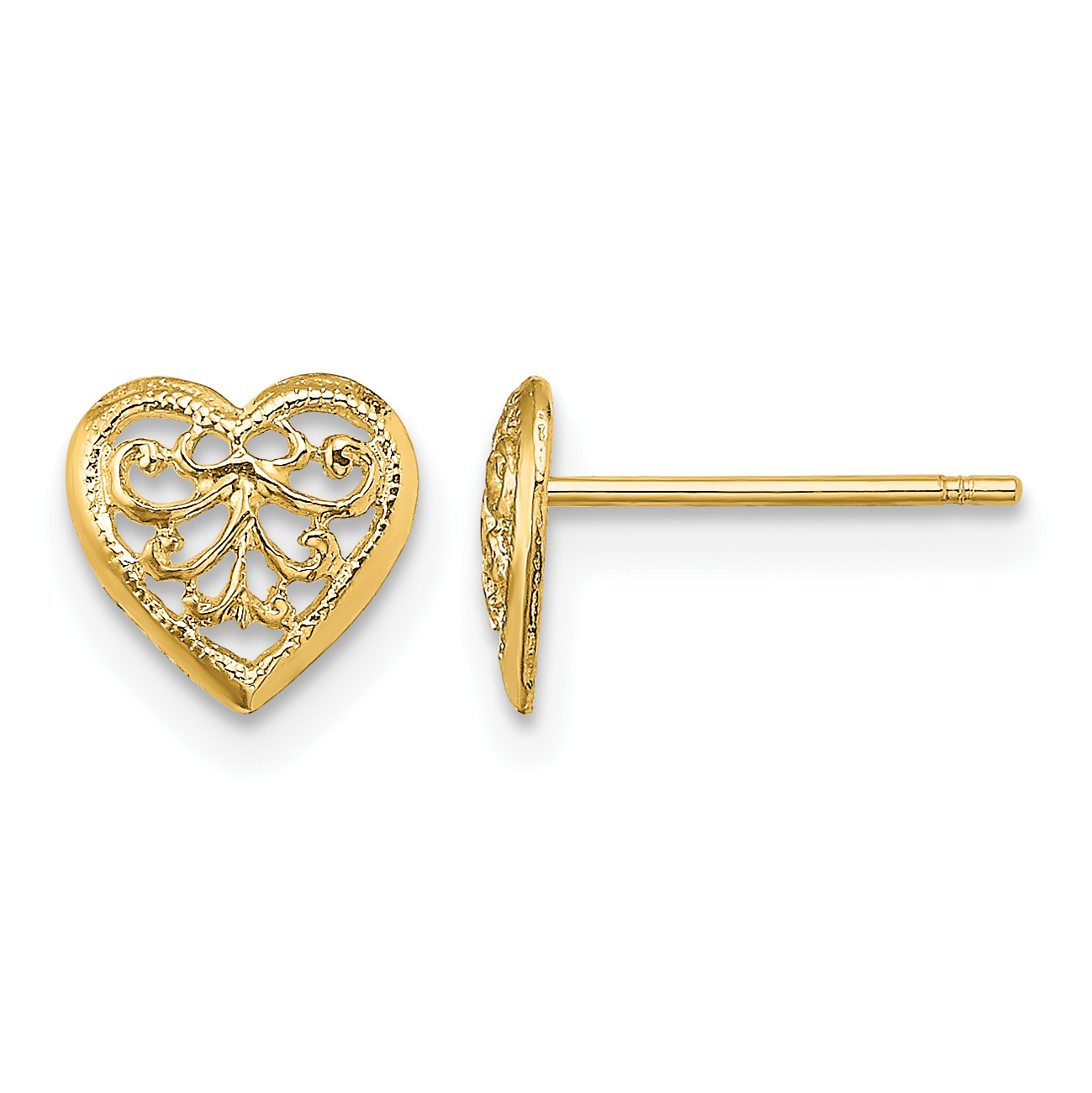 14K Filigree Heart Post Earrings (TE706)