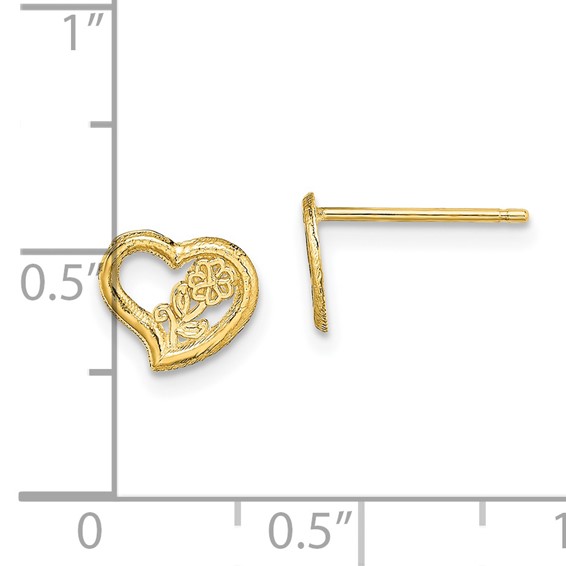 14K Open Heart with Flower Post Earrings