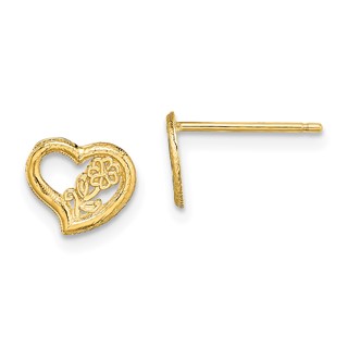 14K Open Heart with Flower Post Earrings