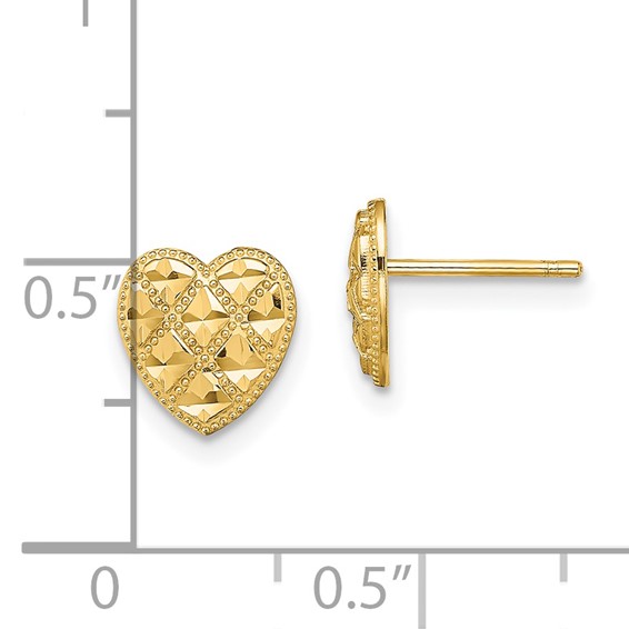 14K Criss-Cross Diamond-cut Heart Post Earrings