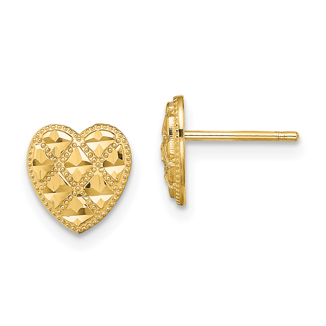 14K Criss-Cross w/ D/C Heart Post Earrings (TE709)