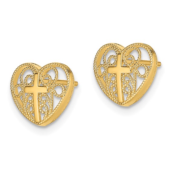 Gold Heart and Cross Earrings