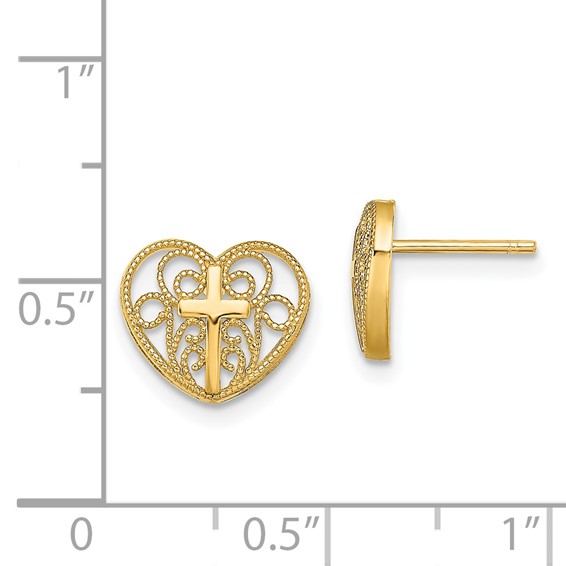 Gold Heart and Cross Earrings