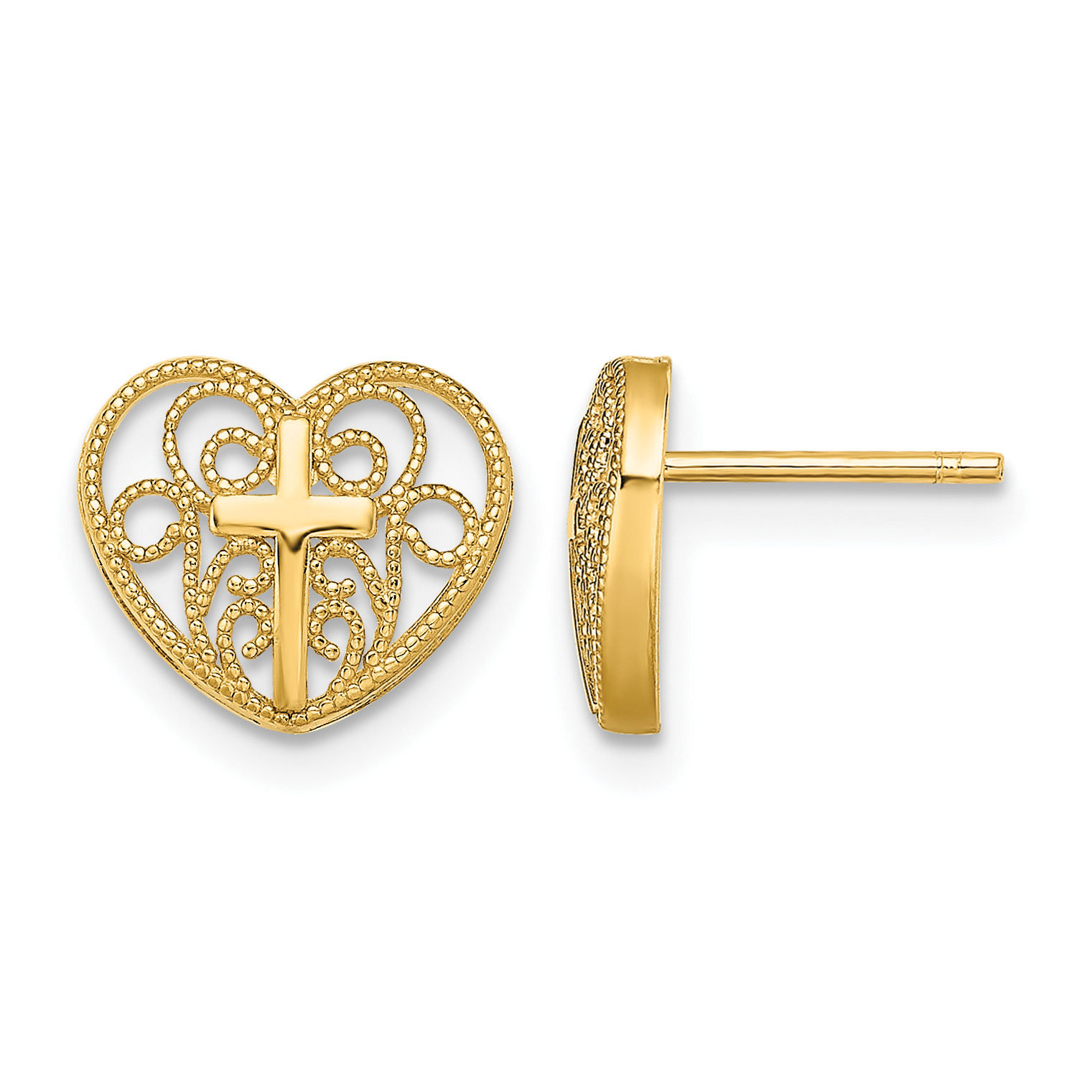 14k Heart w/Cross Post Earrings (TE711)