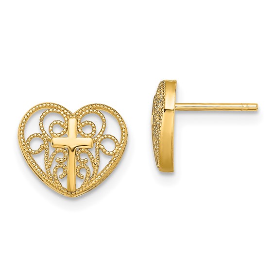 Gold Heart and Cross Earrings