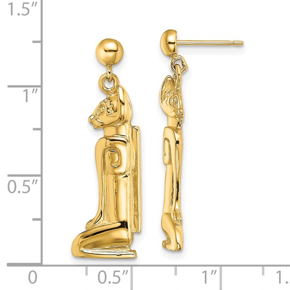 14K 2-D MARCO ISLAND Cat Dangle Post Earrings