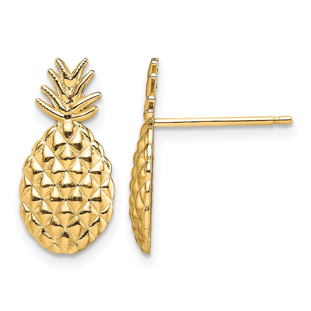 14K Textured Pineapple Post Earrings (TE716)