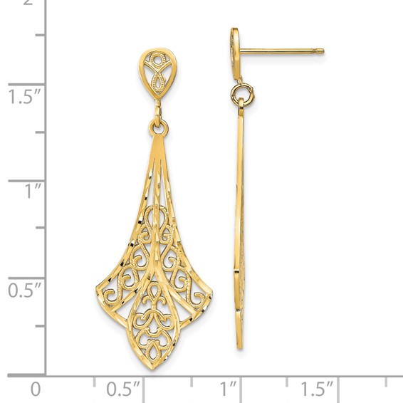 14K Diamond-cut Filigree Dangle Post Earrings