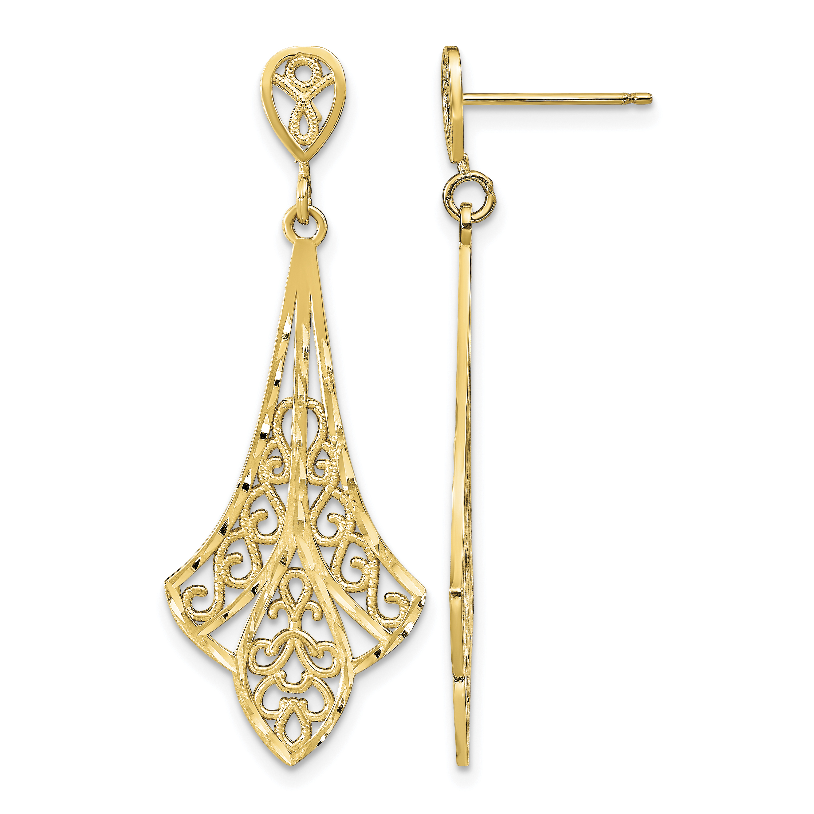 14K D/C Filigree Dangle Post Earrings (TE717)