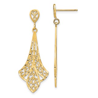 14K Diamond-cut Filigree Dangle Post Earrings