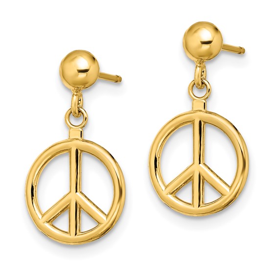 14K 3-D Polished Peace Symbol Dangle Post Earrings