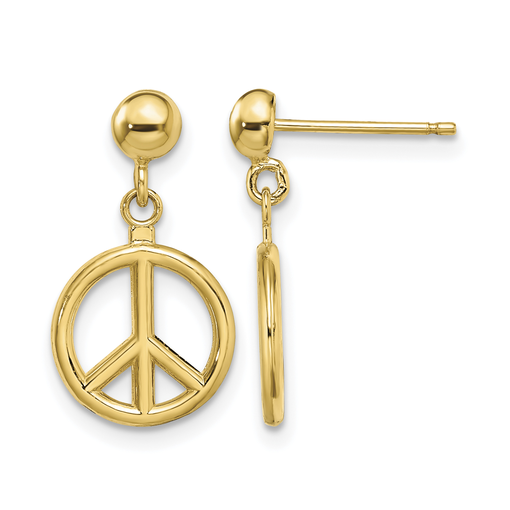 14K 3-D Polished Peace Symbol Dangle Earrings (TE718)