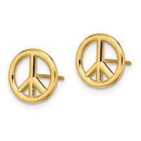 14K Yellow Gold Polished 10mm Peace Symbol Post Earrings view 2
