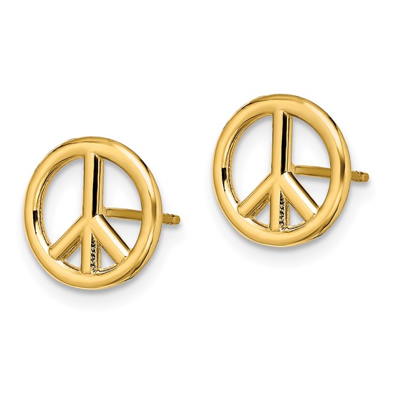 14K Polished 10mm Peace Symbol Post Earrings