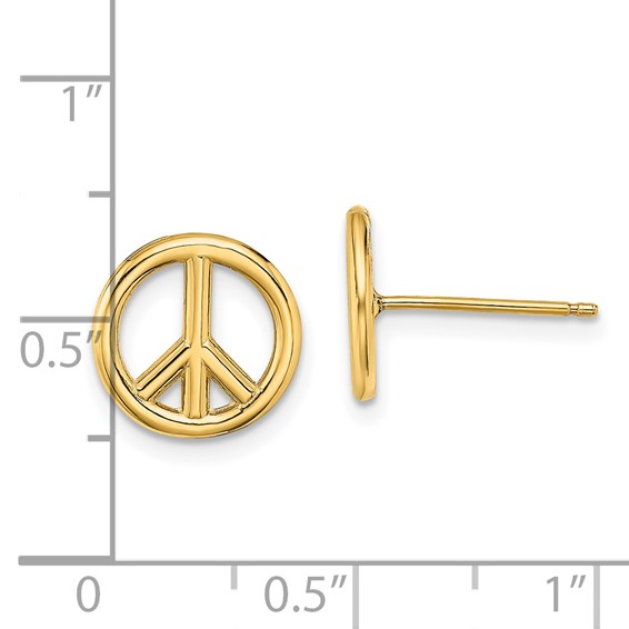 14K Polished 10mm Peace Symbol Post Earrings