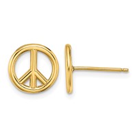 14K Yellow Gold Polished 10mm Peace Symbol Post Earrings view 1