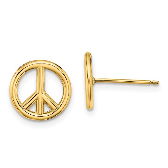 14K Polished 10mm Peace Symbol Post Earrings