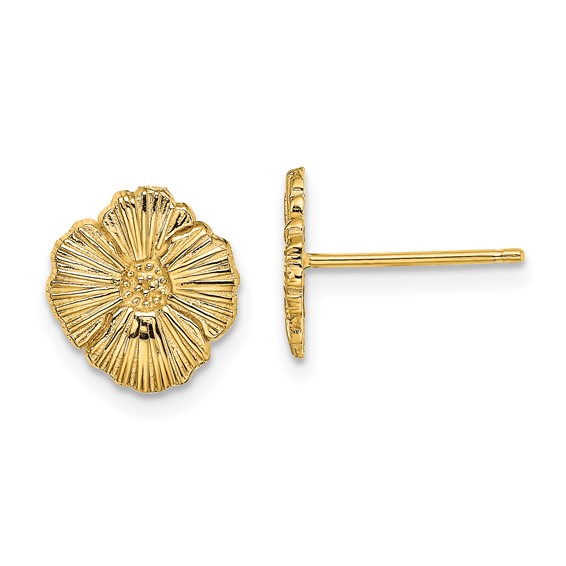 14K Textured Flower Post Earrings
