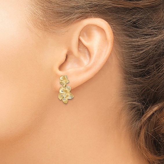 Gold Flower Dangel Post Earrings
