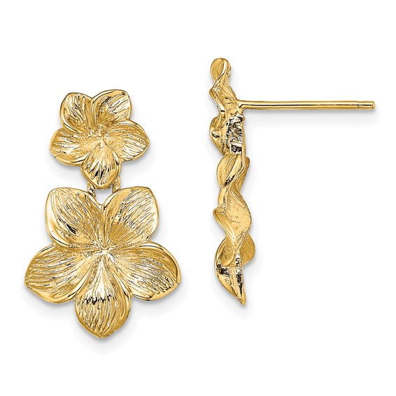 Gold Flower Dangel Post Earrings