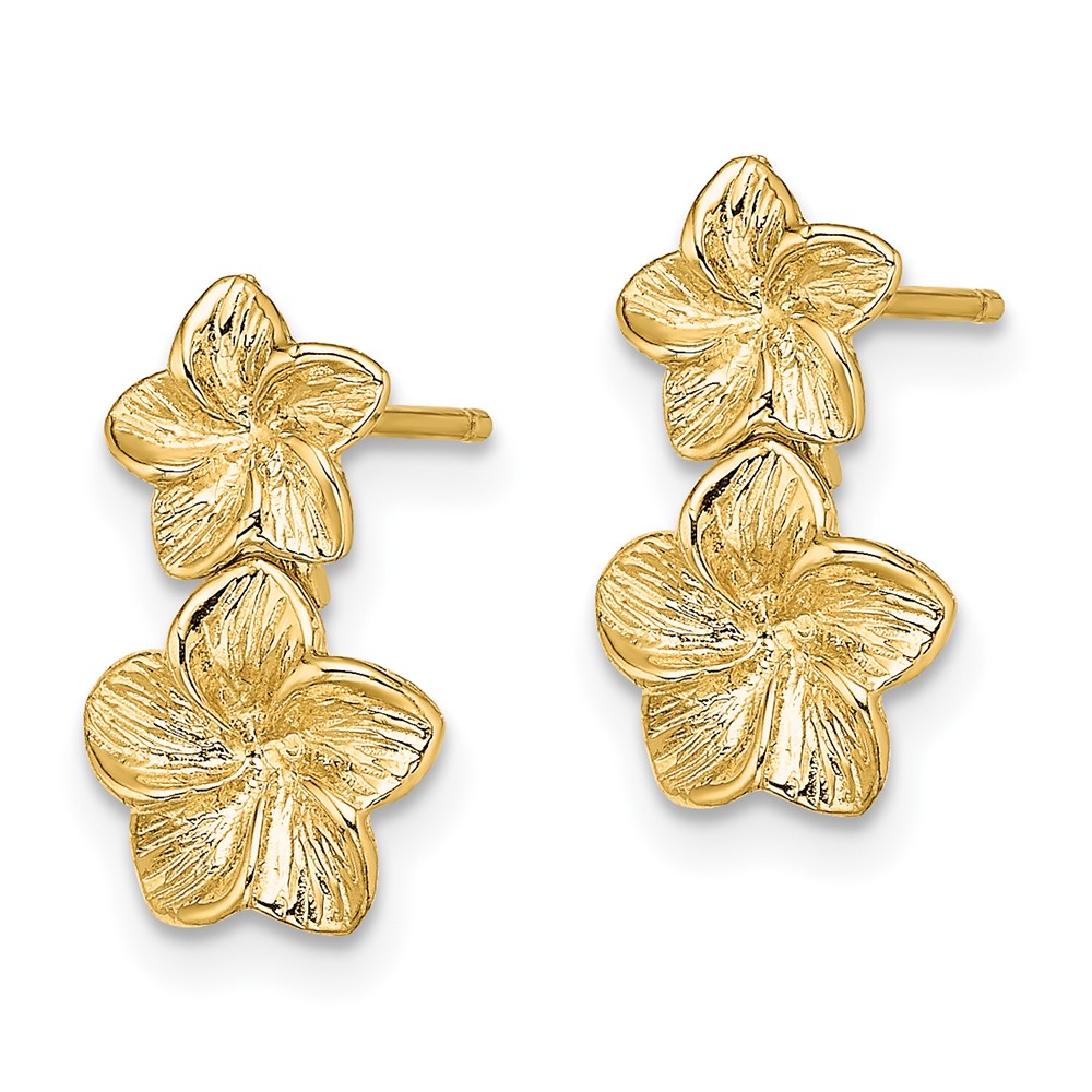 14K Double Plumeria Flower Post Dangle Earrings (TE722)