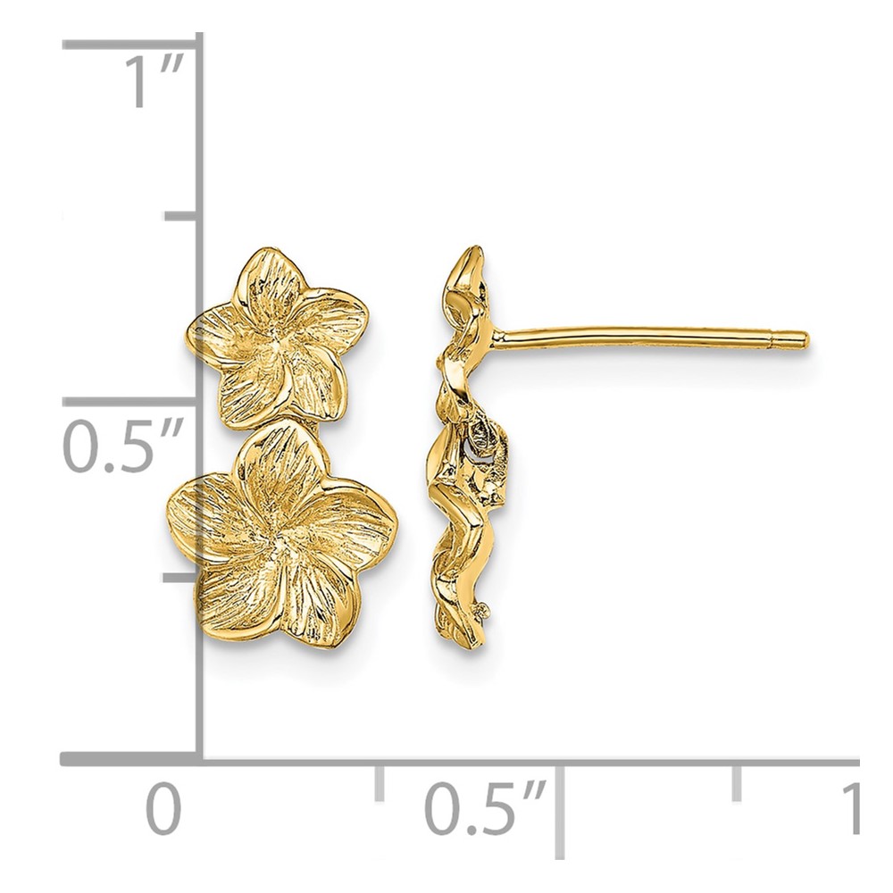 14K Double Plumeria Flower Post Dangle Earrings (TE722)