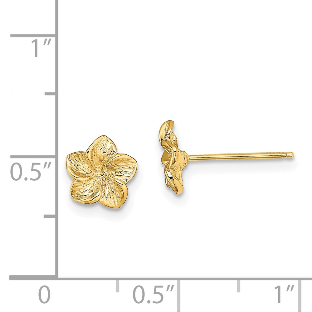14K Plumeria Flower Post Earrings (TE724)