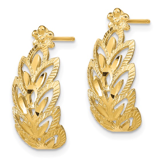 14K Diamond-cut Leaf Pattern Dangle Post Earrings