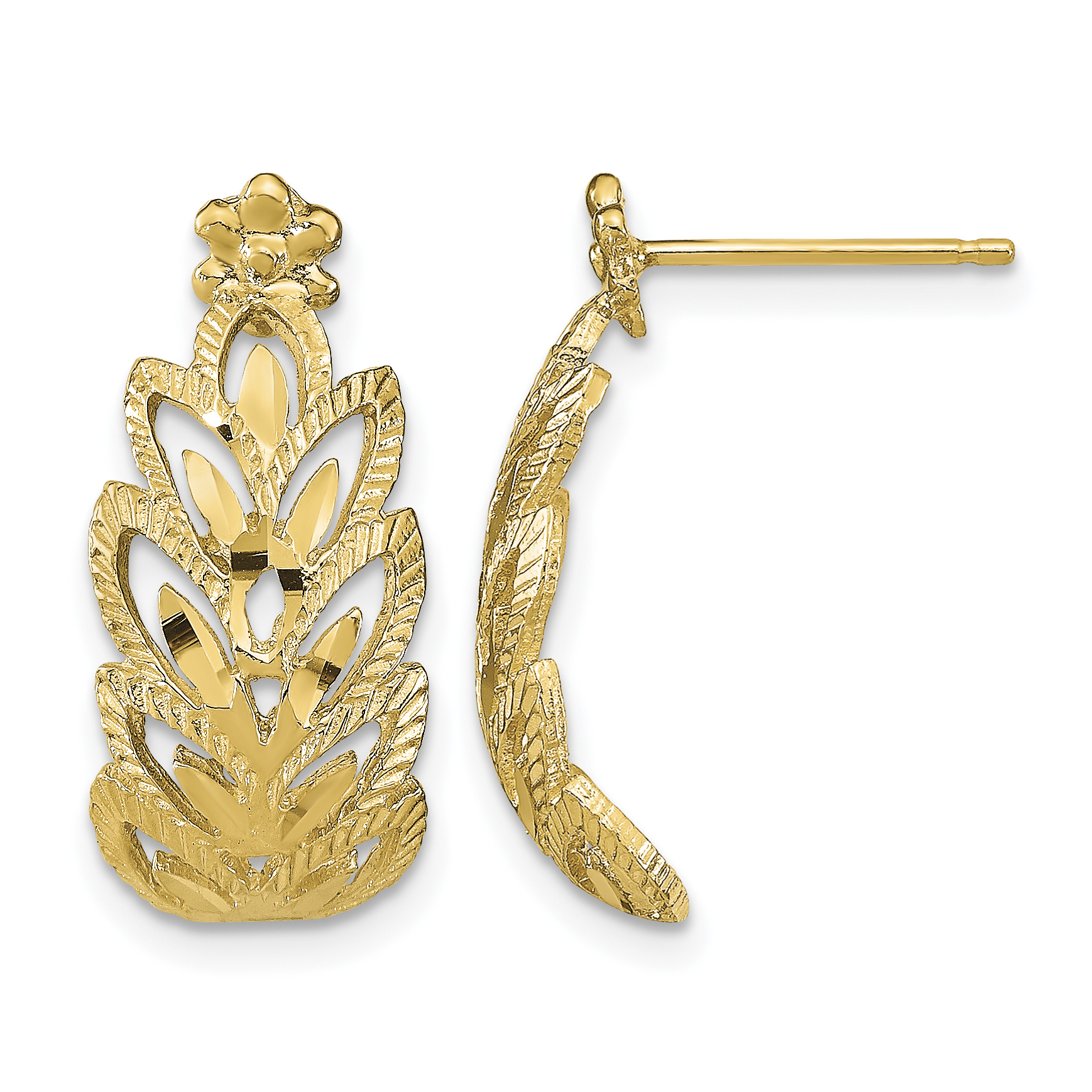 14K D/C Leaf Pattern Post Earrings (TE729)