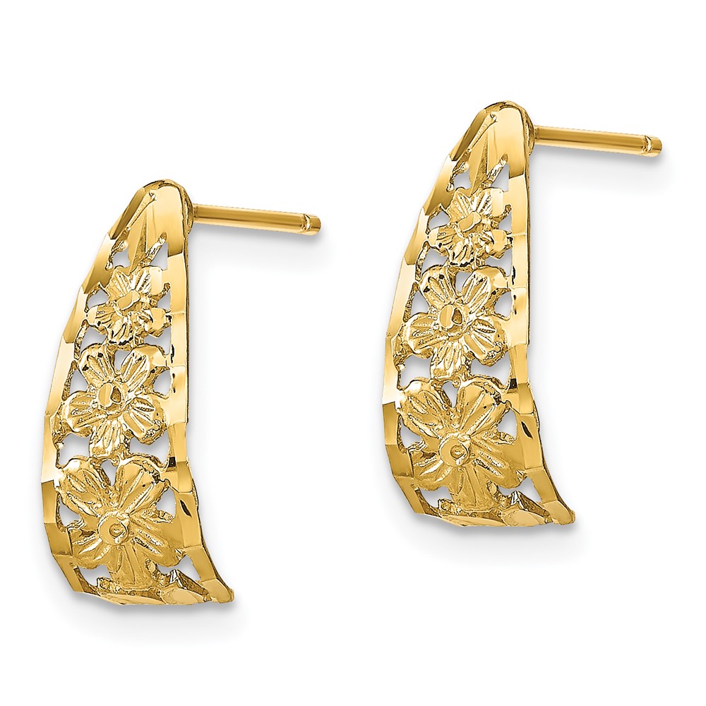 14K D/C Flower J-Hoop Post Earrings (TE733)