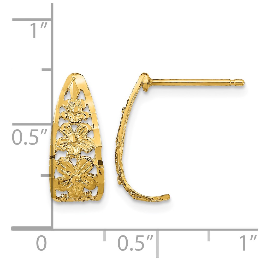 14K D/C Flower J-Hoop Post Earrings (TE733)