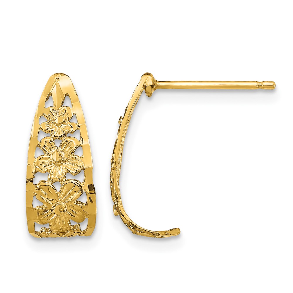 14K D/C Flower J-Hoop Post Earrings (TE733)