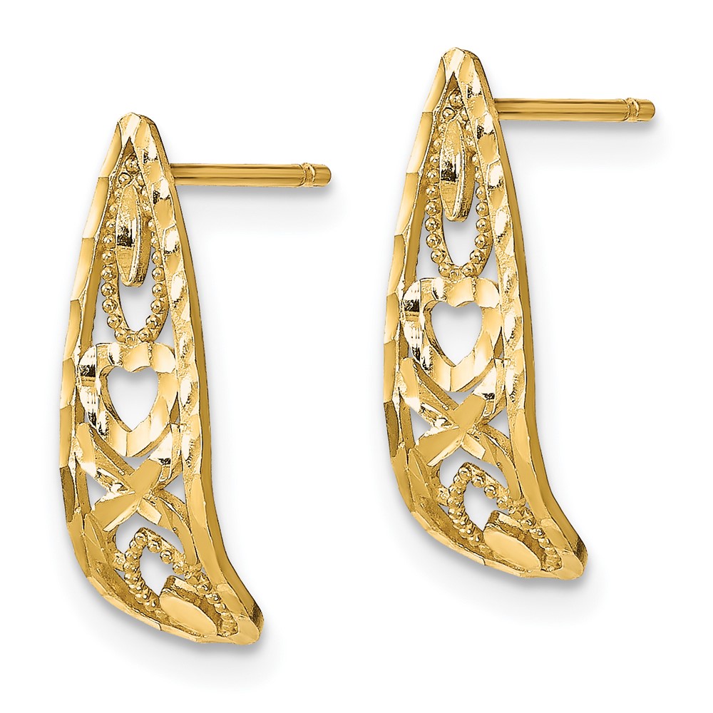 14K D/C Heart and X  Mini Post Earrings (TE734)
