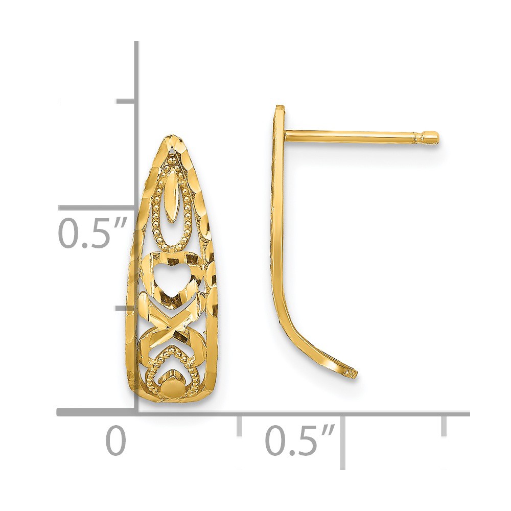 14K D/C Heart and X  Mini Post Earrings (TE734)