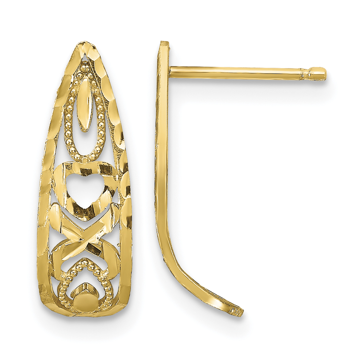 14K D/C Heart and X  Mini Post Earrings (TE734)