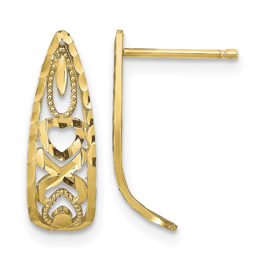 14K D/C Heart and X  Mini Post Earrings (TE734)