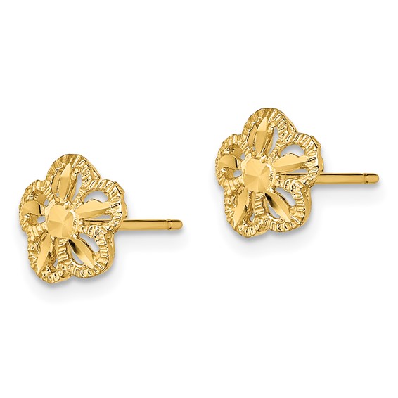 14K Diamond-cut Flower Post Earrings