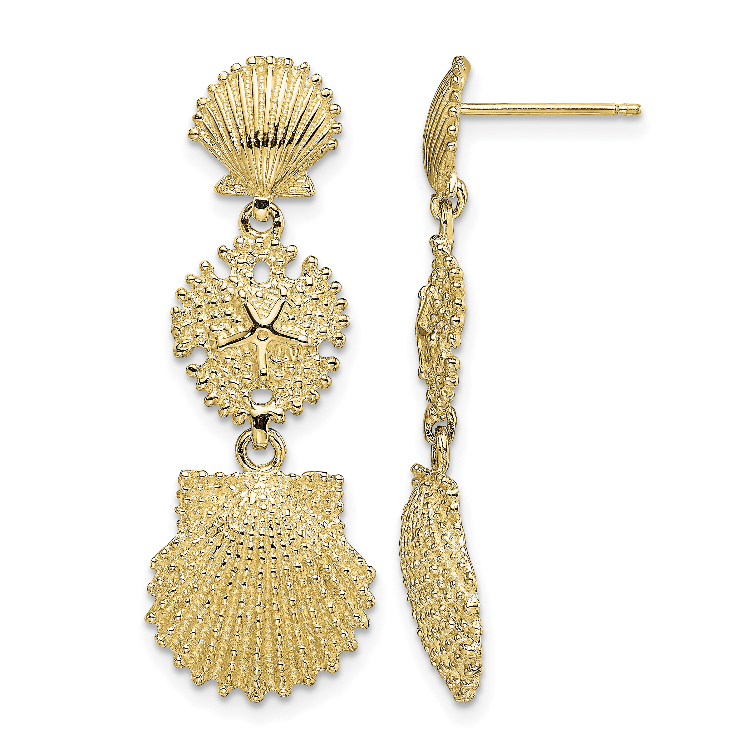 14K Scallop, Sand Dollar,,Scallop Dangle Earrings (TE742)