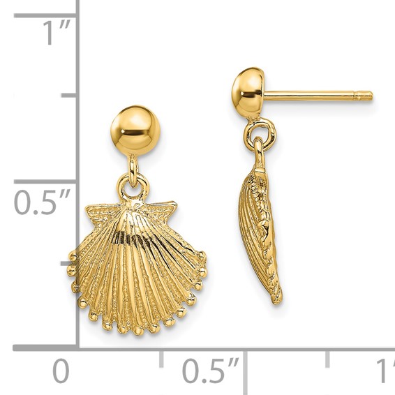 14K Polished Scallop Shell Dangle Earrings