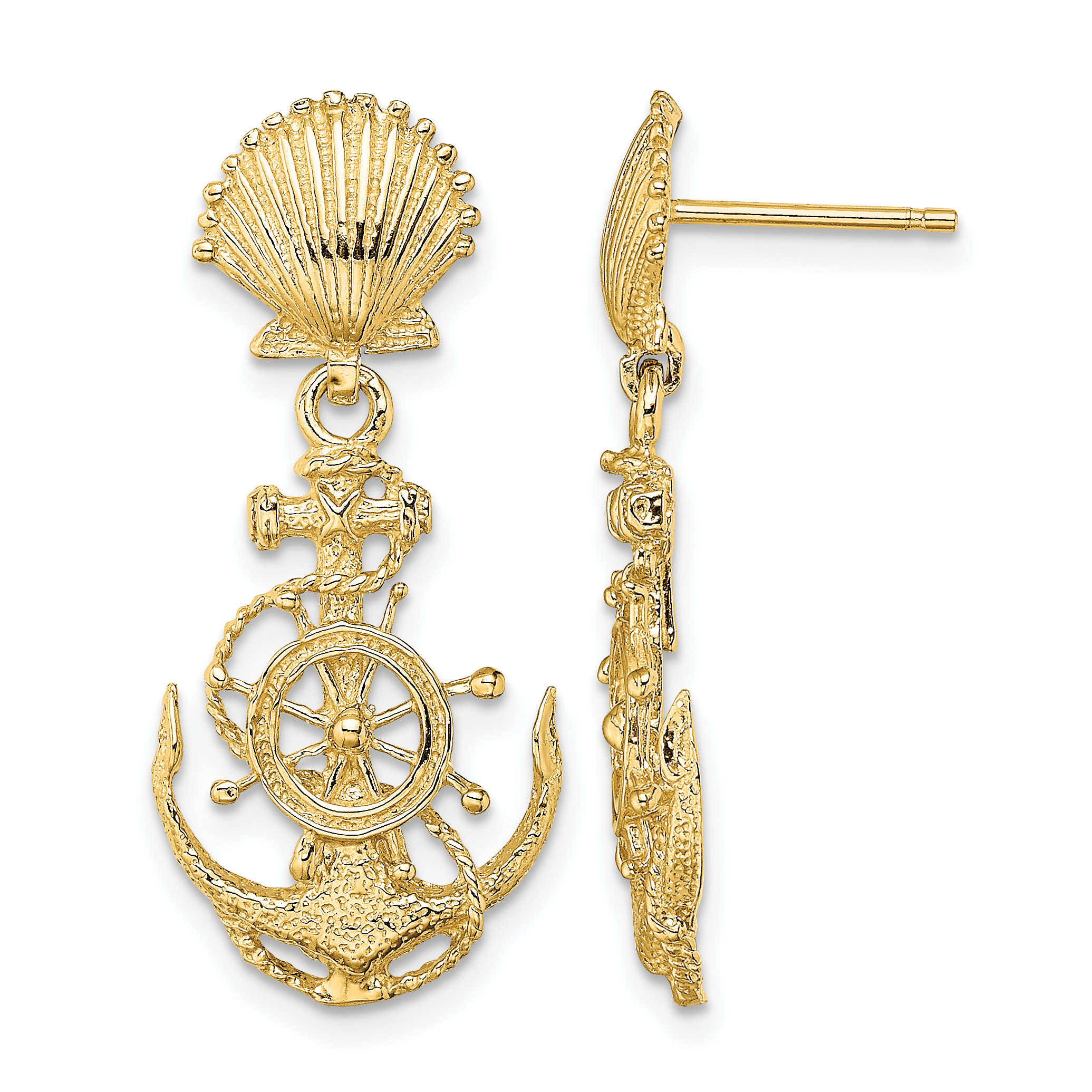 14K Shell and Anchor Double Dangle Earrings (TE749)